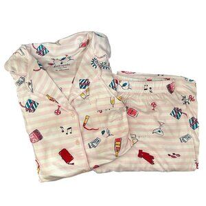Kate Spade New York Women's 2PC Notch Pajama Set Pink Stripe Christmas  Size L